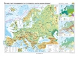 Europa. Harta fizico-geografica si a principalelor resurse naturale de subsol (Dimensiune: 140x100 cm)