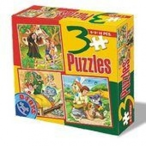 Set 3 puzzle-uri basme de 6, 9, 16 piese - Hansel si Gretel, Scufita Rosie, Motanul incaltat