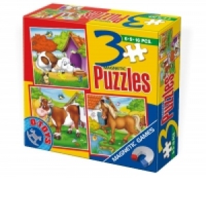 Set 3 puzzle-uri magnetice de 6, 9, 16 piese - Animale domestice