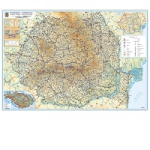 Romania - Harta fizica (hartie laminata) 140x100