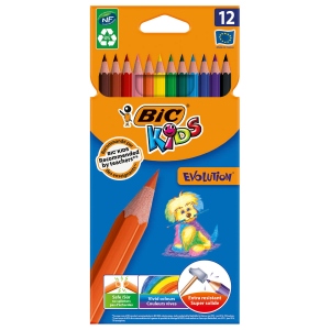 Creioane colorate 12 culori - Bic Kids Evolution (nu contin lemn, culori vii)