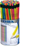 Creioane Lyra Neon HB/2 cu guma, 96 bucati/borcan