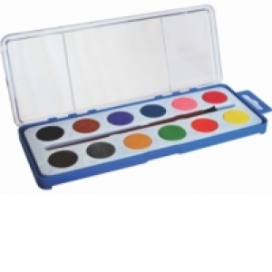 Acuarele 12 culori, cutie plastic cu pensula inclusa