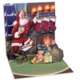 Felicitare 3D pentru iarna / Craciun : Fireplace Santa