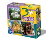 Set 3 puzzle-uri de 6, 9, 16 piese - Foto animale domestice