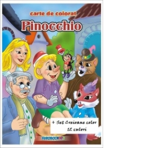 Pinocchio - carte de colorat (format B5) + Creioane color 12 culori