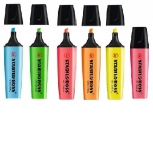 Textmarker Stabilo Boss, varf 2-5 mm, 6 culori/set ( galben, portocaliu, verde, roz , albastru, rosu)