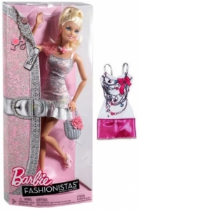 Papusa Barbie Fashionistas - Barbie Roz + 2 rochii