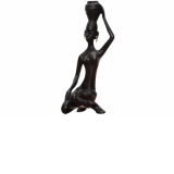 Statueta africana rasina neagra Femeie cu ulcior 22 cm