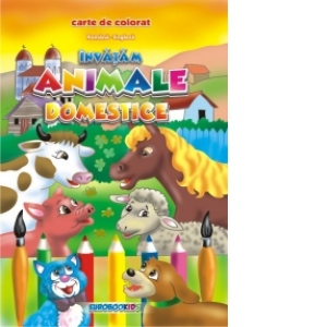 Invatam animale domestice - Carte de colorat romana-engleza (format B5)