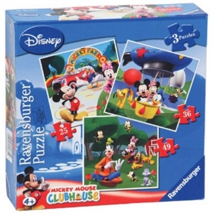 PUZZLE CLUBUL MICKEY MOUSE, 3 BUC IN CUTIE, 25/36/49 PIESE