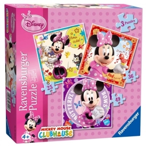 Puzzle Minnie Mouse, 3 buc in Cutie, 25/36/49 piese