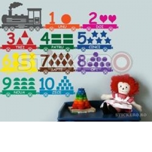 Sticker decorativ Trenuletul cu numere, forme si culori(23x400)