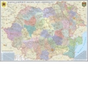 Romania si Republica Moldova. Harta administrativa (2000x1400 mm)