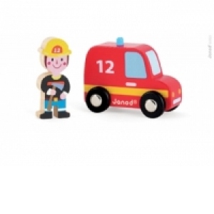 Set povestea mea - Pompieri - masina de pompieri si pompier - Janod (J08568)