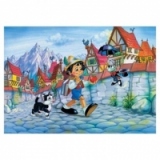 Pinocchio pe drum (super puzzle 100 de piese, 32 x 23 cm) (3+, 1 jucator)