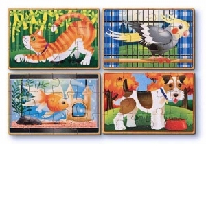 Set 4 puzzle lemn in cutie Animale de companie Melissa and Doug