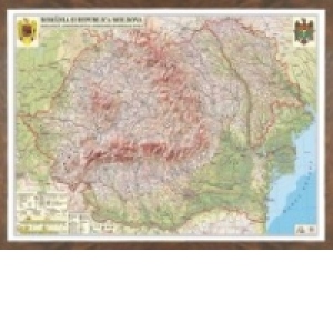 Romania si Republica Moldova Harta fizica si administrativa 3D (604X470 mm)