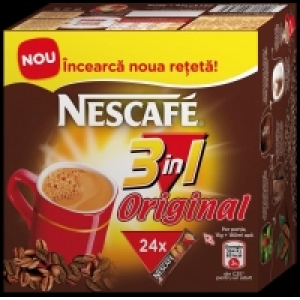 Specialitate de cafea instant cu gust de lapte si zahar: NESCAFE 3in1 Original Cutie 24 buc x 15g