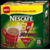 Specialitate de cafea instant cu gust de lapte si zahar: NESCAFE 3in1 Strong Cutie 24 buc x 15g
