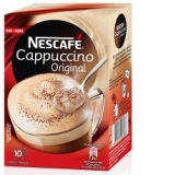 Specialitate de cafea instant cu lapte praf degresat: NESCAFE Cappuccino Original Cutie 10 buc x 13g