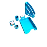 Trusa accesorii plastic birou 6 piese, albastru