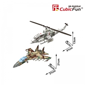 Avion si elicopter de lupta - Colectia de puzzle 3D Super Military - 102 piese