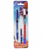 Set Scolar Spider-Man pentru stangaci (1 stilou, 2 rezerve, pic corector)