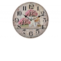 Ceas de lemn de perete Pink Roses
