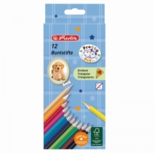 Creioane color triunghiular set 12 bucati motiv Pretty Pets