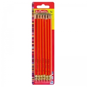 Creion grafit cu radiera, corp rosu, lacuit, mina HB, set 24 bucati