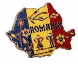 Magnet de frigider - Romania Harta tricolor motive florale MB 053