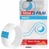 Banda adeziva Tesa Basic, transparenta, 15 mm x 10 m, cu dispenser