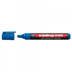 Marker permanent Edding 330, corp plastic, varf retezat, 1-5 mm, albastru