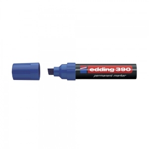 Marker permnent Edding 390, corp plastic, varf retezat, 4-12 mm, albastru