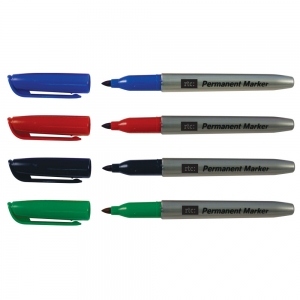 Marker permanent RTC, corp plastic, varf rotund, 1-4 mm, 4 culori/set ( negru, rosu, albastru, verde)