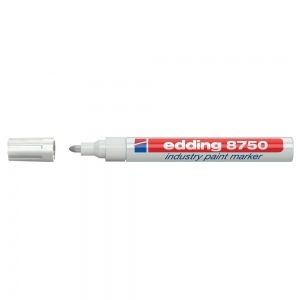 Marker permanent Edding 8750, cu vopsea, corp aluminiu, varf rotund, 2-4 mm, alb