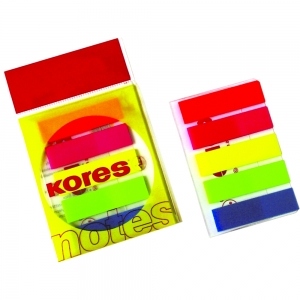 Index Kores, autoadeziv, plastic,  12 x 45 mm, 5 culori x 25 file/culoare