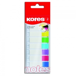 Index Kores, autoadeziv, plastic, transparent neon,  12 x 45 mm, 8 culori x 15 file/culoare