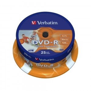 DVD-R printabil Verbatim, 16x, 4.7 GB, 25 bucati/cake