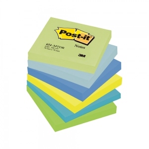 Notite adezive Post-it, 76 x 76 mm, 100 file, 6 bucati/set, nuante neon de verde, albastru, galben