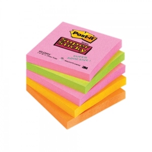 Notite adezive Post-it Super Sticky, 76 x 76 mm, 90 file/culoare, 5 culori neon