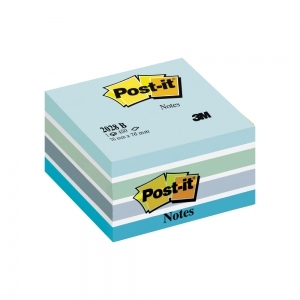 Cub notite adezive Post-it Aquarelle, 76 x 76 mm, 450 file, albastru pastel