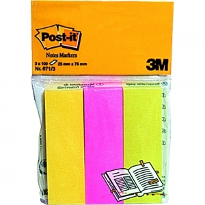Page marker Post-it neon, 3 culori, 25 x 76 mm, 300 file