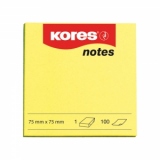 Notite adezive Kores, 75 x 75 mm, 100 file, galben neon