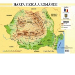 Harta fizica a Romaniei - Plansa format A4