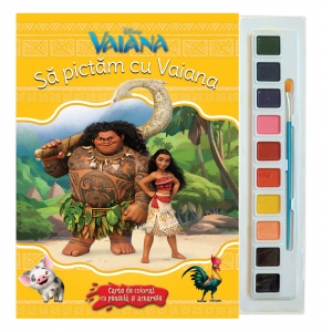 Sa pictam cu Vaiana. Carte de colorat cu pensula si acuarele
