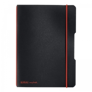 Caiet My.Book Flex A5 2x40f 70gr dictando+patratele, coperta neagra, elastic rosu