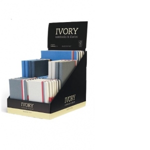 Display Echipat Ivory B-Band. Echipare: 11 buc bloc notesuri dimensiunea 13 x 21 cm ; 22 buc bloc notesuri dimensiunea 9 x 14 cm