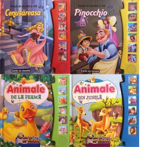 Pachet 4 Carti cu sunete: Cenusareasa / Pinocchio / Animale de la ferma / Animale salbatice